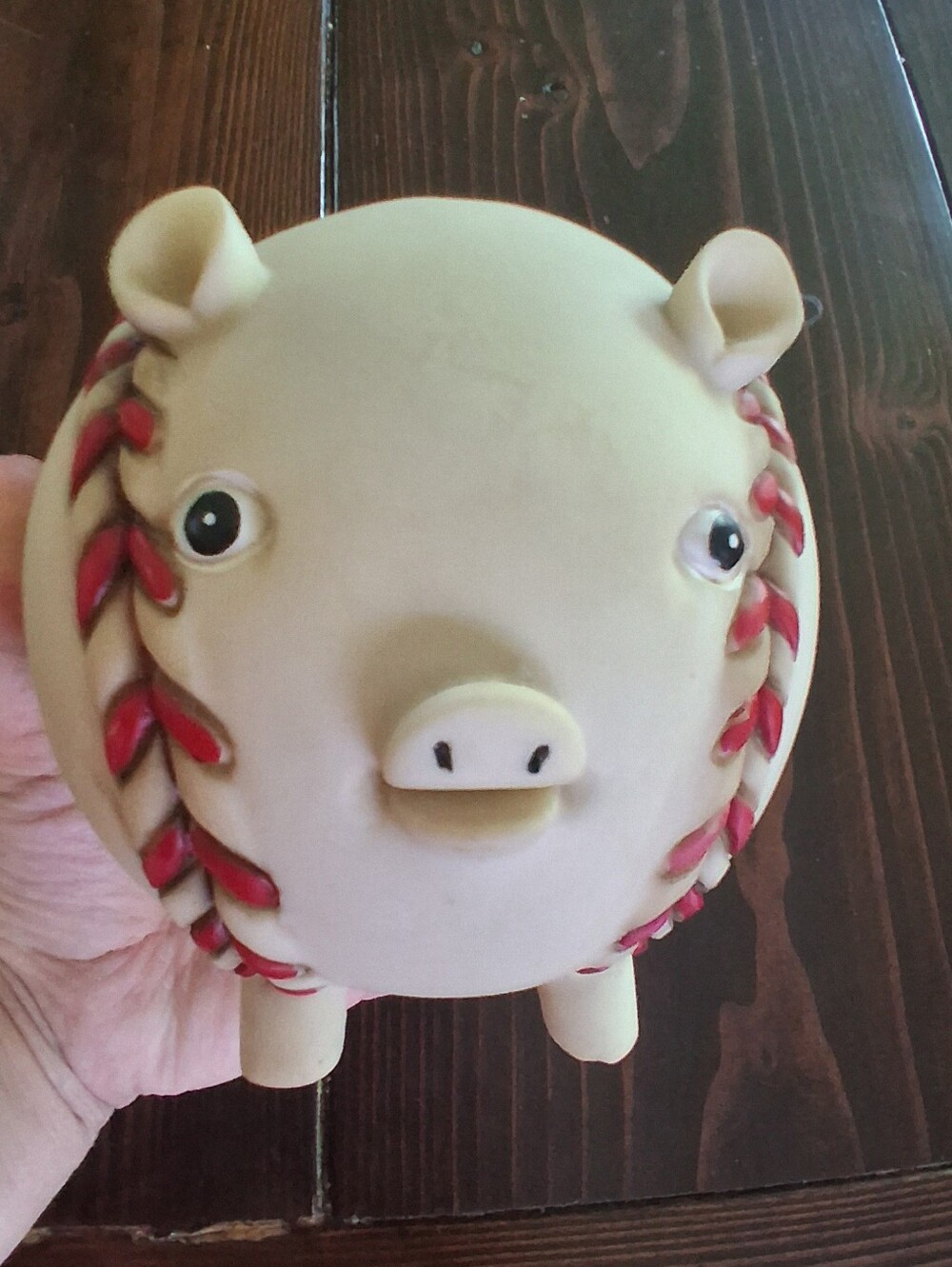Vintage Sports Pig Baseball Stitch Piggybank - Cream with Red Accents
